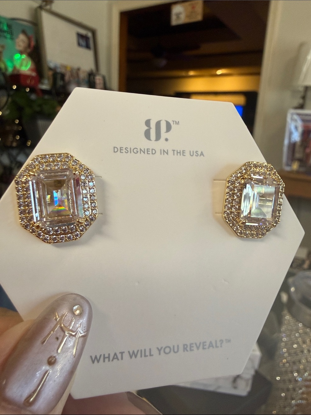 bp Gold Octagon Crystal Pavé Stud Earrings